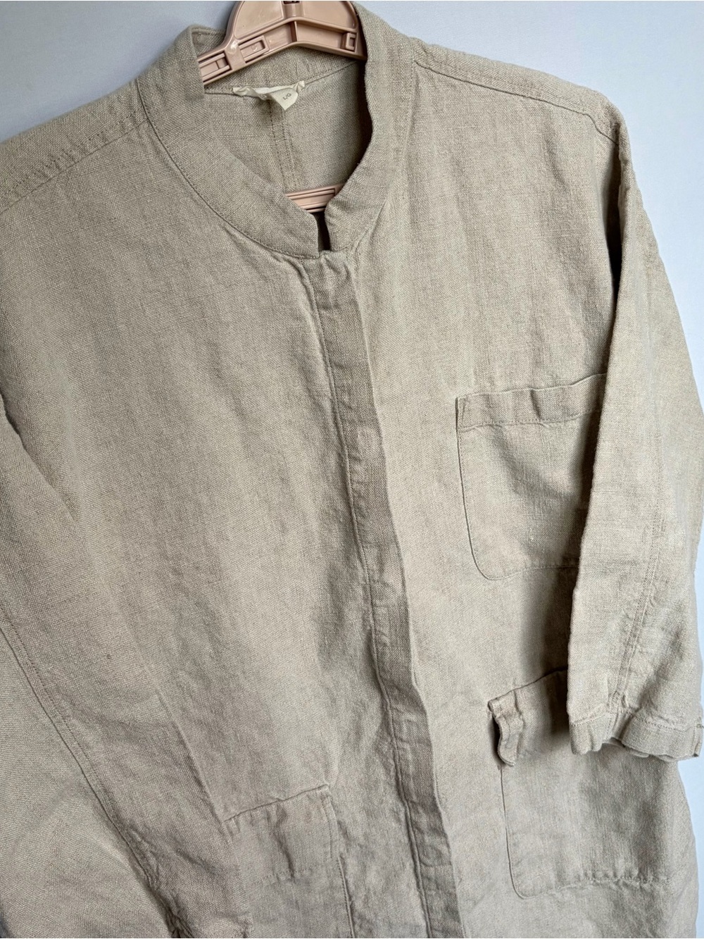 Eileen Fisher Organic Linen Mandarin Collar Beige Jacket Sz L Natural Beige - Picture 8 of 15